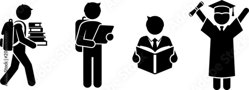 Student holding books, reading tablet, studying, graduating, education concept.