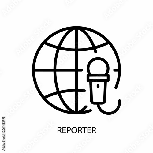 Reporter icon featuring globe and microphone design isolated graphic symbol