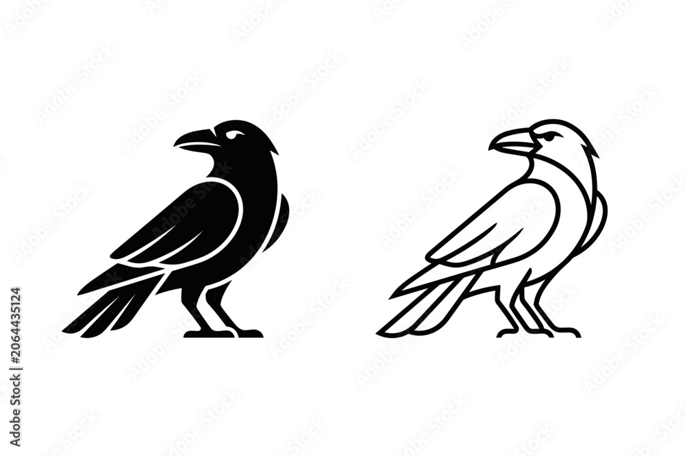 Fototapeta premium Stylized raven silhouette and outline logo designs for branding and graphic elements