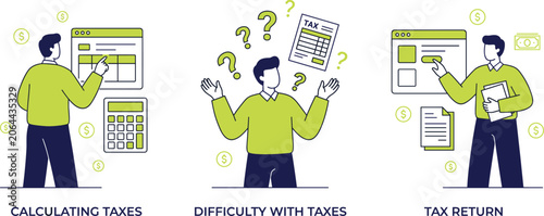 Εκτύπωση καμβά Financial tax management concept set with businessman calculating taxes dealing