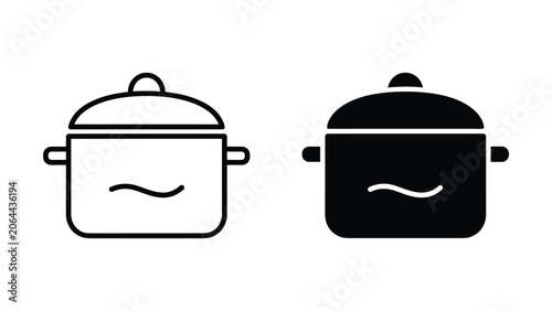 Tableau sur toile Cooking pot with lid icon set in outline and solid black style for professional