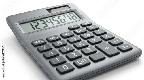 Gray calculator electronic device buttons office math finance tool technology isolated white background keypad business accounting