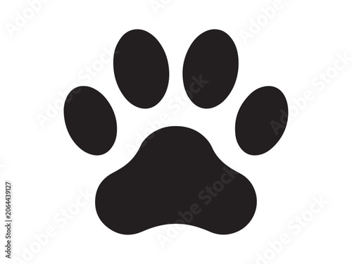 Paw print icon displays a simple black silhouette of a canine footprint centered on a clean white background.