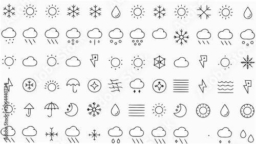 Slika na platnu Weather icons set linear style on white background depicting meteorological cond
