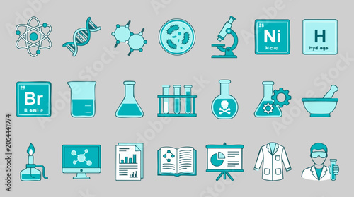 Canvas Print Science and Laboratory Icons Set: Chemistry, Biology, and Research Symbols