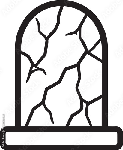 Cuadro en lienzo A minimalist illustration depicts a cracked archway with jagged lines symbolizing breakage and ruin, evoking a sense of decay and neglect