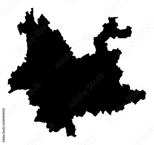 A contour map of Yunnan. Chinese province-level division silhouette