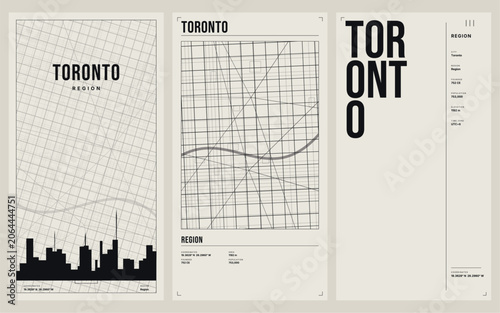 Photography Minimalist infographic set of toronto region with city map, skyline silhouette,