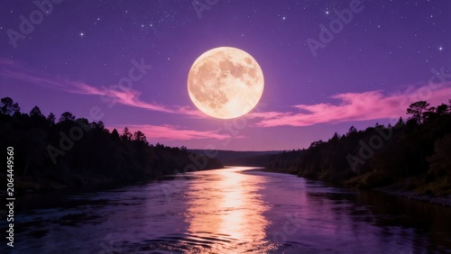 Moonlit river under starry sky