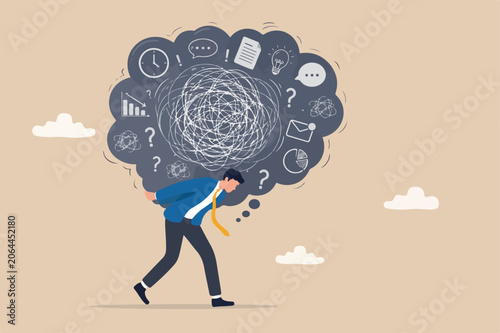 Foto Over thinking, obsessive in work or too many problems that cannot make decision