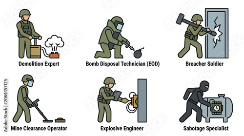 Tableau sur toile Explosive ordnance disposal and demolition specialist icons.