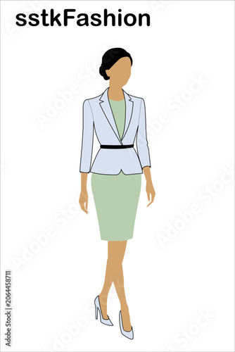 Businesswoman in a professional outfit with blazer and pencil skirt woman high heels fashion. Resizable and Editable. EPS, 10.