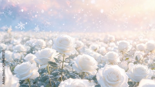 Field of White Roses in Snow