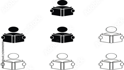 Reading book icon set. Reader, education, learning, literacy. Read book symbol collection on white background – stock vector..eps