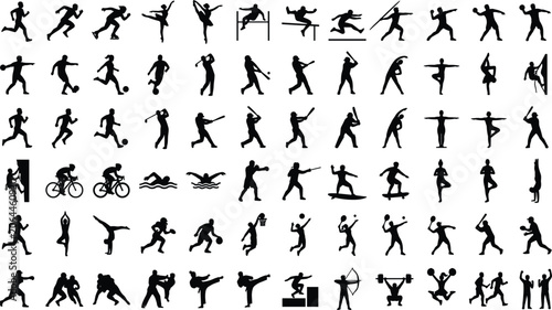 Foto Athletic Sports Silhouette Mega Icon Set with Various Athletes and Summer Games
