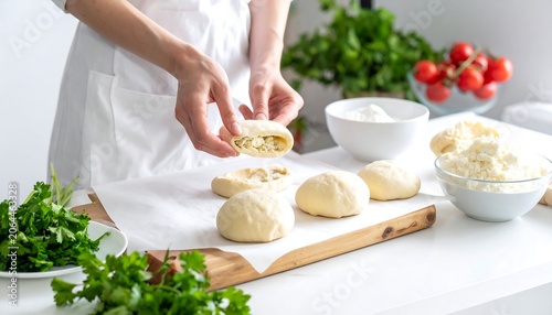 Making Filled Buns with Meal Prep Process in Cozy Home Kitchen Light Warm Background Homemade Cooking and Baking Concept