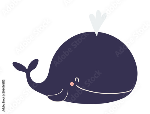 Cute little whale illustration isolated. Kawaii cartoon character. Wild anima...