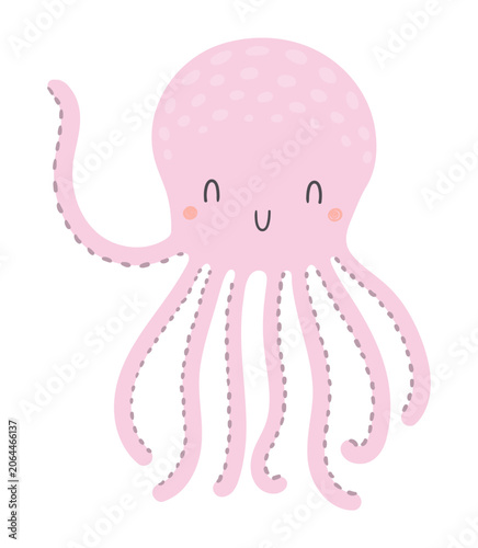 Cute little octopus illustration isolated. Kawaii cartoon character. Wild ani...