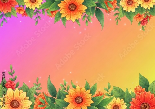 Colorful flowers with gradient sky background