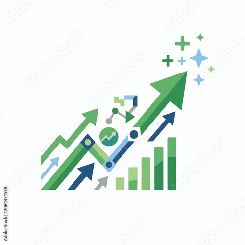 A colorful infographic with arrows and graphs showing growth