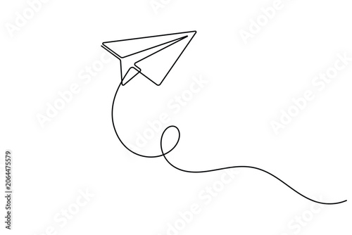 Paper Plane Continuous One Line Art Vector Illustration with Flying Trail Concept Icon