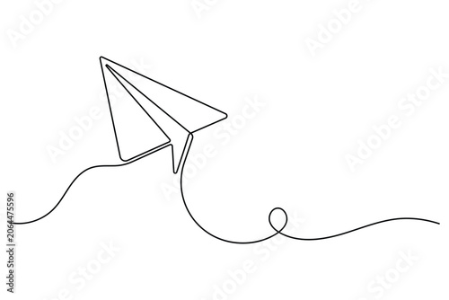 Paper Plane Continuous One Line Art Vector Illustration with Flying Trail Concept Icon