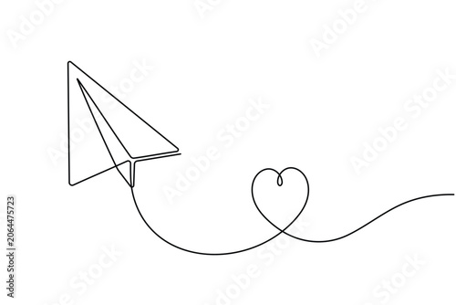 Paper Plane Continuous One Line Art Vector Illustration with Flying Trail Concept Icon