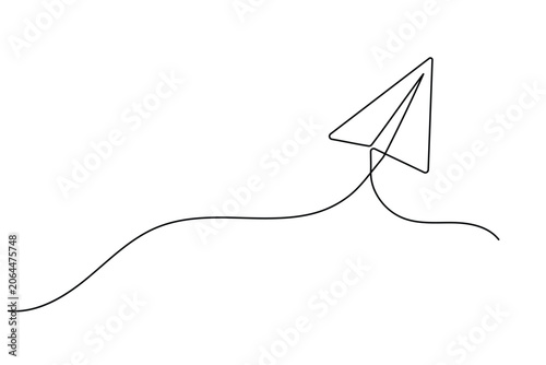 Paper Plane Continuous One Line Art Vector Illustration with Flying Trail Concept Icon