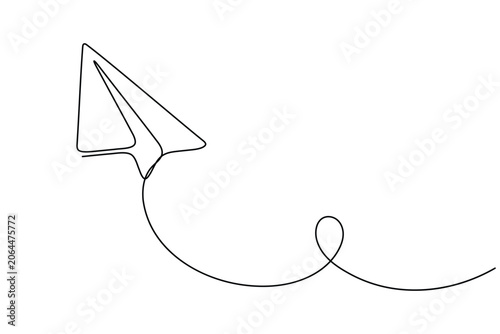 Paper Plane Continuous One Line Art Vector Illustration with Flying Trail Concept Icon