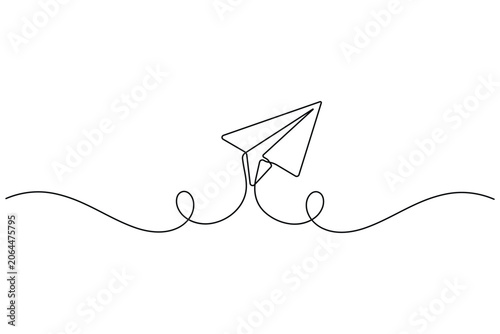Paper Plane Continuous One Line Art Vector Illustration with Flying Trail Concept Icon