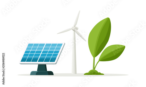  solar panel and wind turbine flat vector