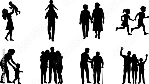 Photos Family silhouettes collection featuring parents children grandparents and variou