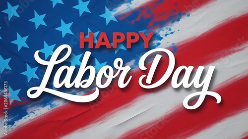 Happy Labor Day greeting sign with artistic American flag background textures