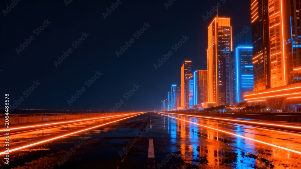 Fototapeta premium Neon lit cityscape at night