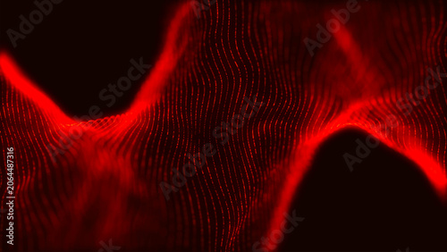 Fényképezés An abstract, undulating surface of glowing dots and lines creates a dynamic digital structure