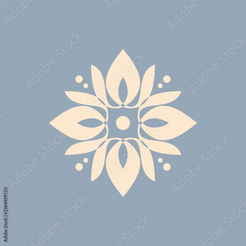 Geometric floral ornament featuring stylized petals and leaf