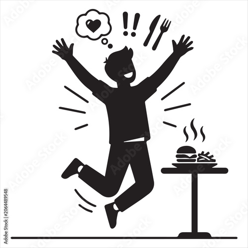 Hungry person jumping for fast food dinner