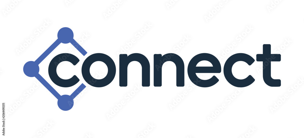 Naklejka premium Technology connection logo design with abstract dot, molecule and network system graphic, creative vector illustration for digital innovation, communication, data, science, and tech branding