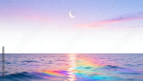 Moon over ocean at sunset