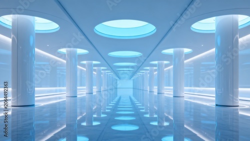 Futuristic corridor with blue lighting
