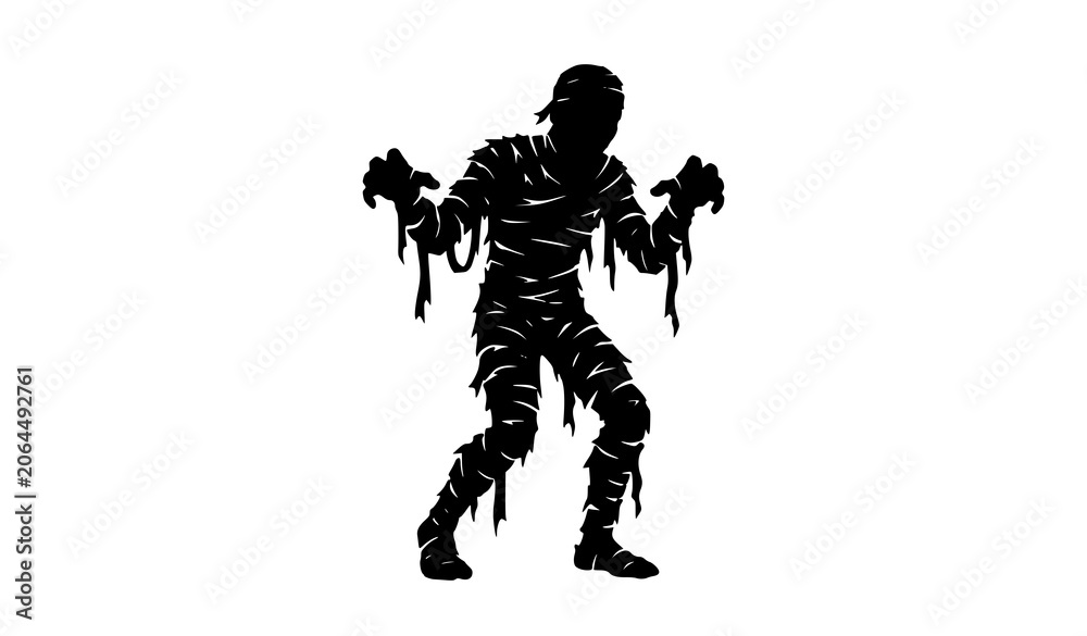 Fototapeta premium Black Silhouette Mummy Halloween Horror Monster Vector Illustration Isolated on White Background