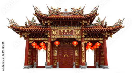 Chinese Temple Gate with Lanterns PNG