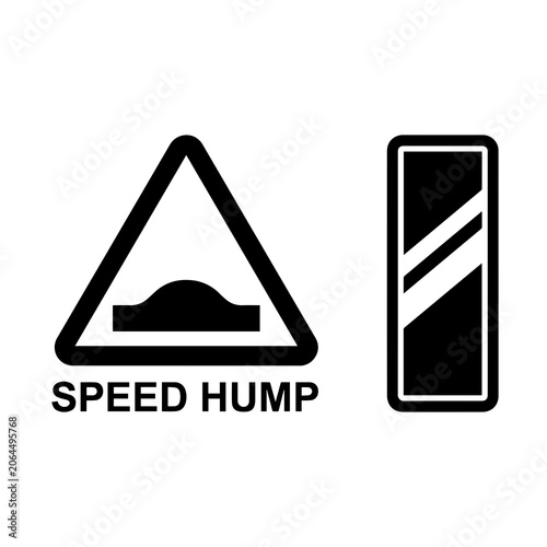 Obraz na płótnie Speed hump warning sign and delineator traffic icon set with delineator