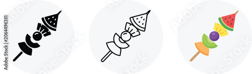 Colorful Fruit Skewer Icon Set for Healthy Eating