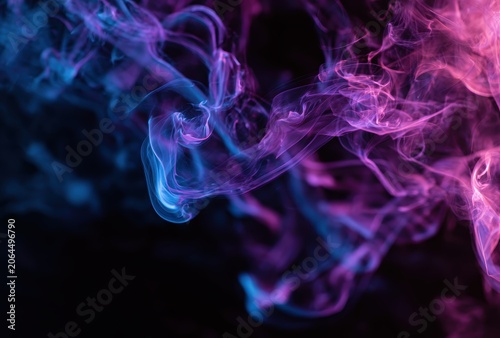 Abstract Neon Pink and Blue Smoke Swirl Black Background
