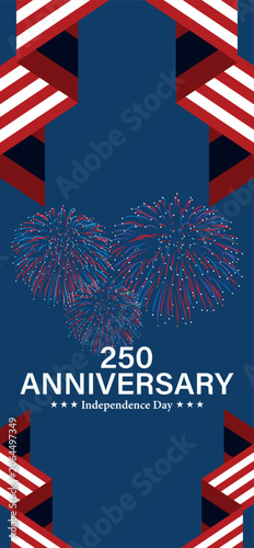 USA 250th anniversary Independence Day vertical banner; 4th of July semiquincentennial rollup flyer template, American flag geometric corporate background vector illustration design