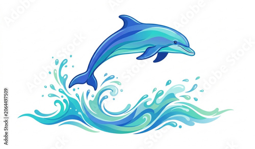 Foto Watercolor dolphin vector illustration with jumping marine animal character for