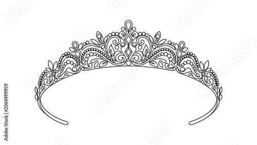 Elegant Tiara Line Art Drawing - Princess Crown Illustration