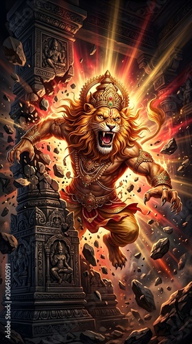 Wrathful Narasimha avatar destroying stone column