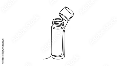 Minimalist Line Art: Open Empty Vial Bottle with Cap